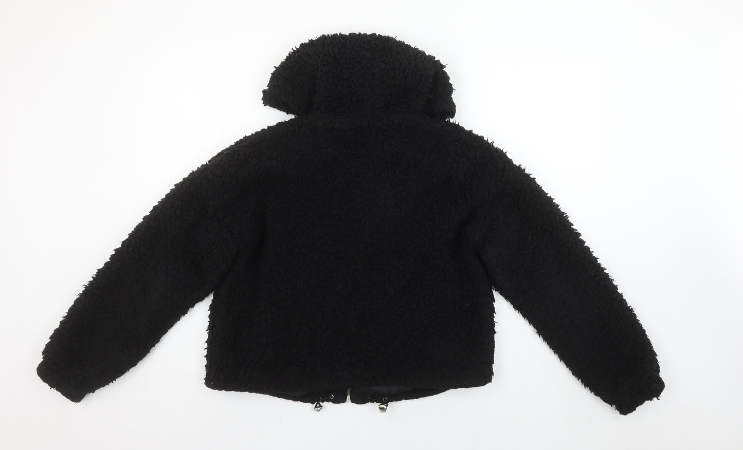 New Look Petite Women's Black Hooded Fleece Zip Jacket Size 8