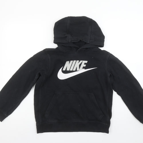 Nike Boys Black Pullover Hoodie Medium 100% Cotton Logo Sweatshirt