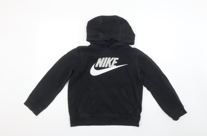 Nike Boys Black Pullover Hoodie Medium 100% Cotton Logo Sweatshirt