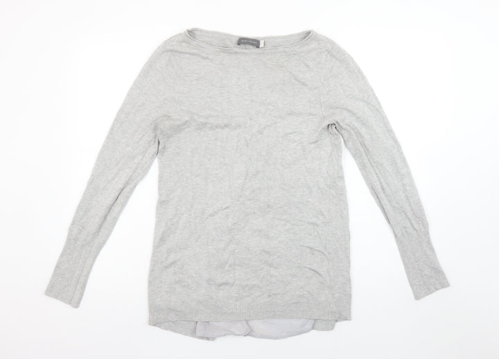 Mint Velvet Women’s Grey Cotton Modal Long Sleeve Boat Neck Jumper Size 10