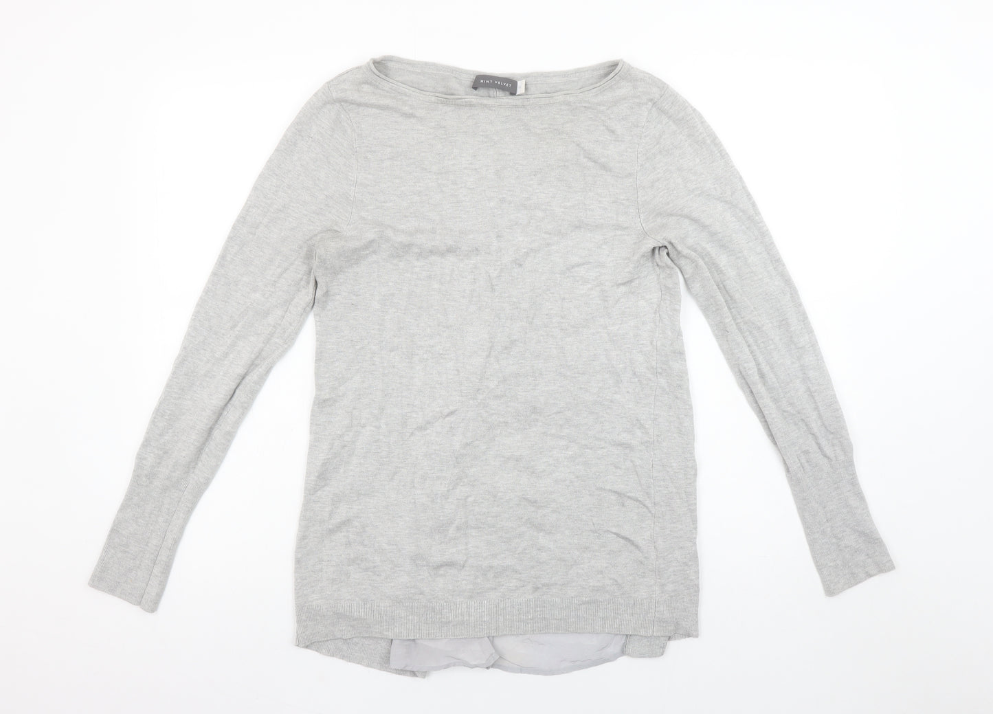 Mint Velvet Women’s Grey Cotton Modal Long Sleeve Boat Neck Jumper Size 10