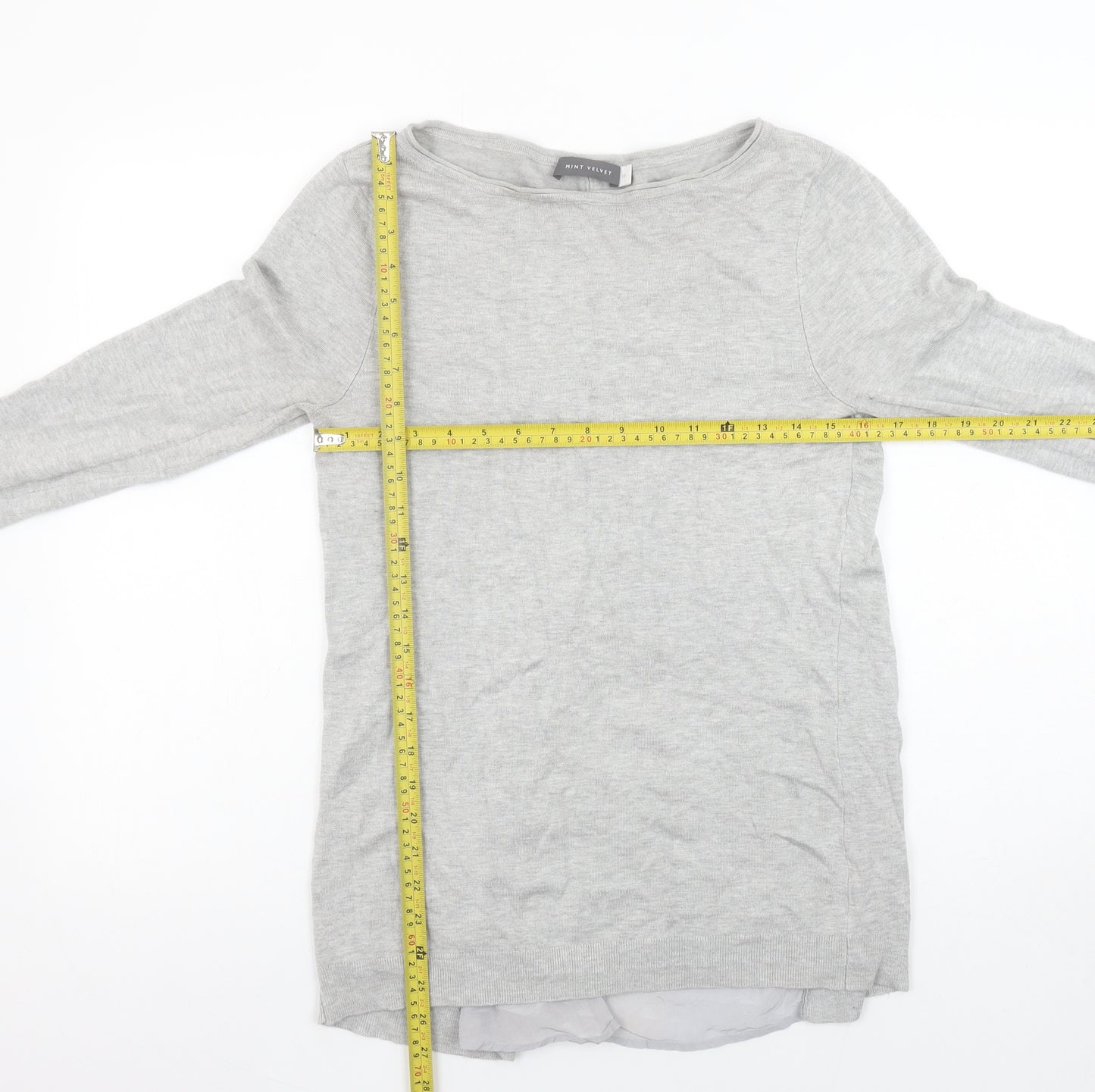 Mint Velvet Women’s Grey Cotton Modal Long Sleeve Boat Neck Jumper Size 10