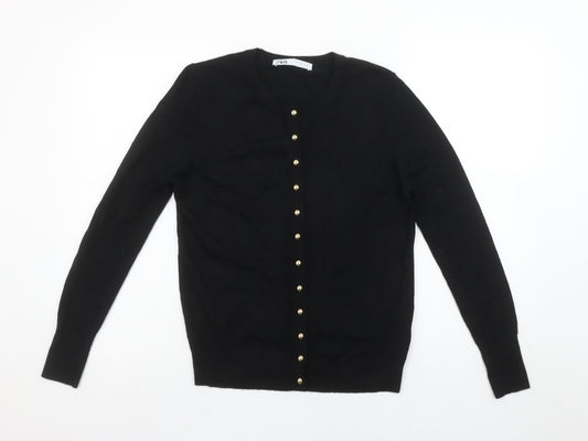 Zara Women Black Crew Neck Button Front Cardigan Size 12