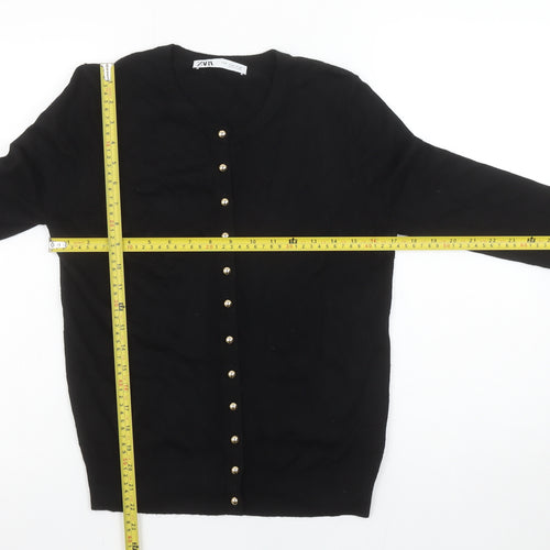 Zara Women Black Crew Neck Button Front Cardigan Size 12