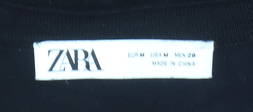 Zara Women Black Crew Neck Button Front Cardigan Size 12
