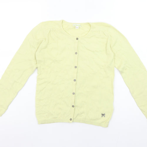 Vertbaudet Girls Yellow Cardigan 10 Years Cotton Blend Bow Detail