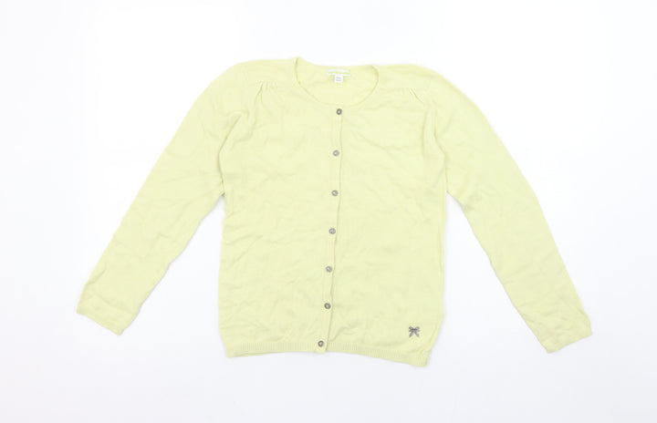 Vertbaudet Girls Yellow Cardigan 10 Years Cotton Blend Bow Detail