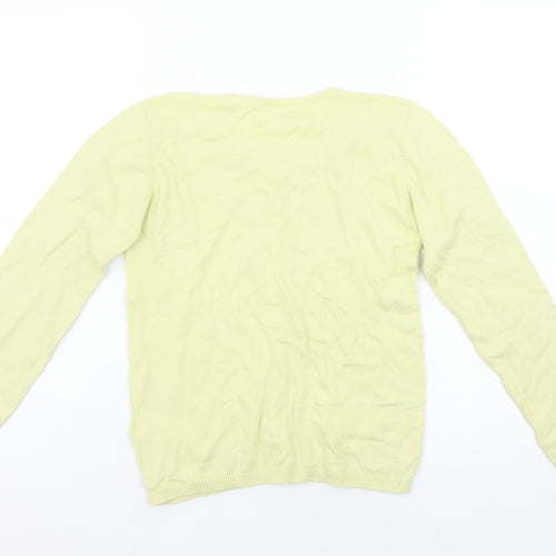 Vertbaudet Girls Yellow Cardigan 10 Years Cotton Blend Bow Detail