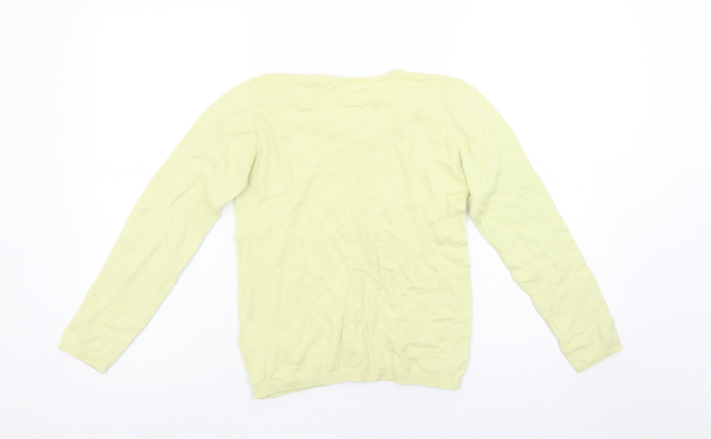 Vertbaudet Girls Yellow Cardigan 10 Years Cotton Blend Bow Detail