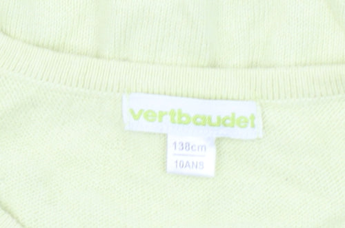 Vertbaudet Girls Yellow Cardigan 10 Years Cotton Blend Bow Detail