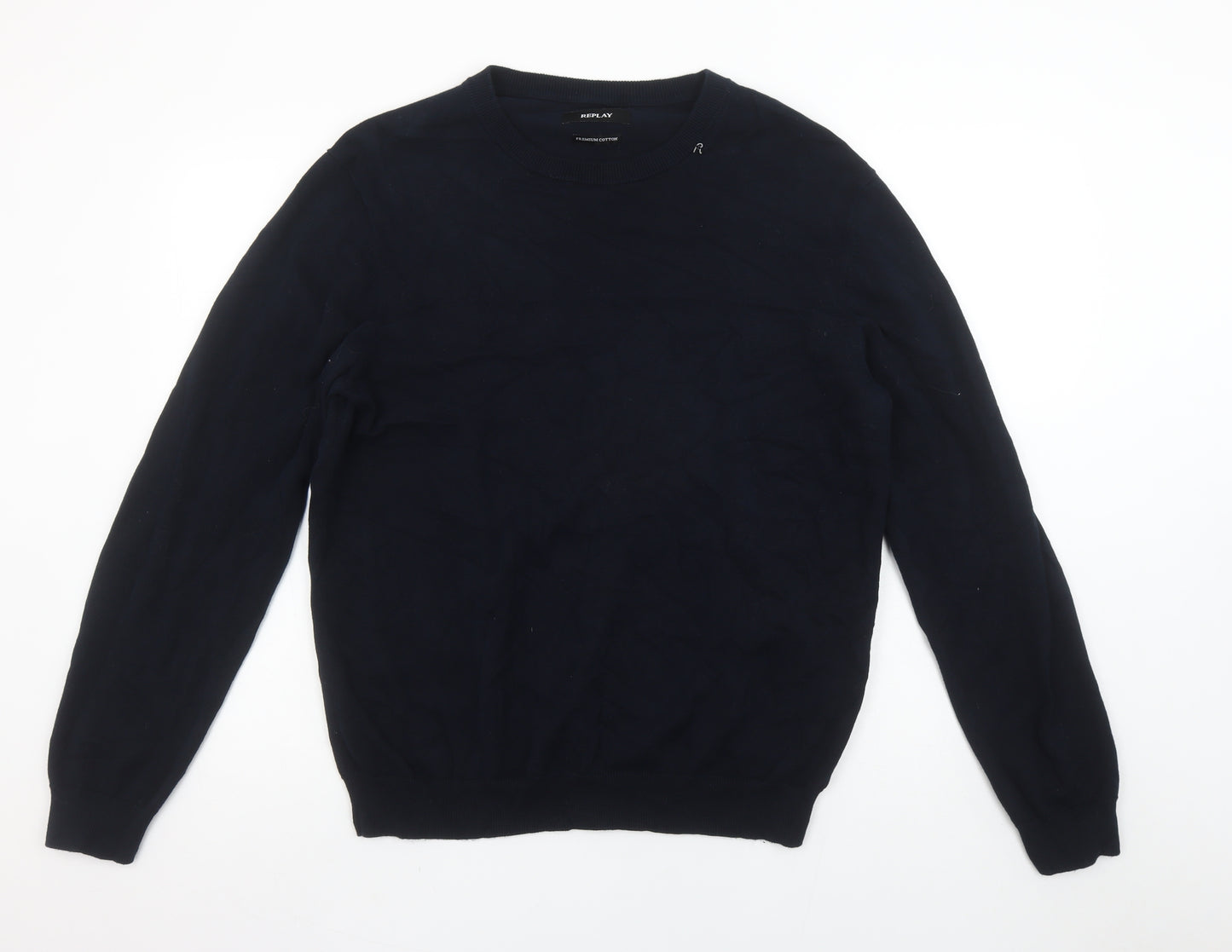 Replay Men's Black Cotton Crew Neck Jumper Size L