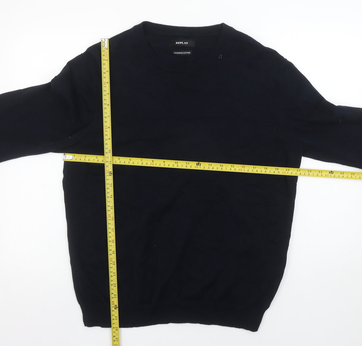 Replay Men's Black Cotton Crew Neck Jumper Size L