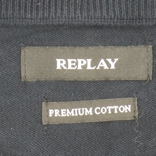 Replay Men's Black Cotton Crew Neck Jumper Size L