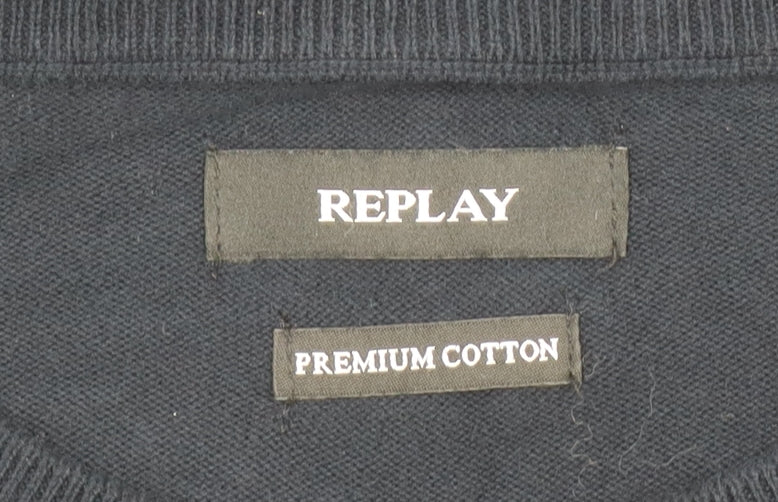 Replay Men's Black Cotton Crew Neck Jumper Size L