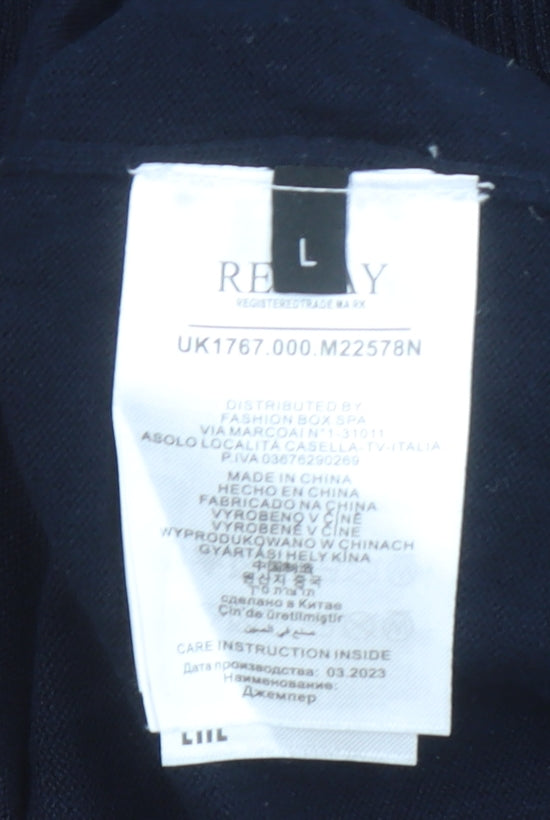 Replay Men's Black Cotton Crew Neck Jumper Size L