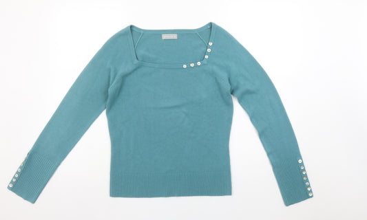 Marks and Spencer Women’s Blue Button Detail Square Neck Jumper Size 10