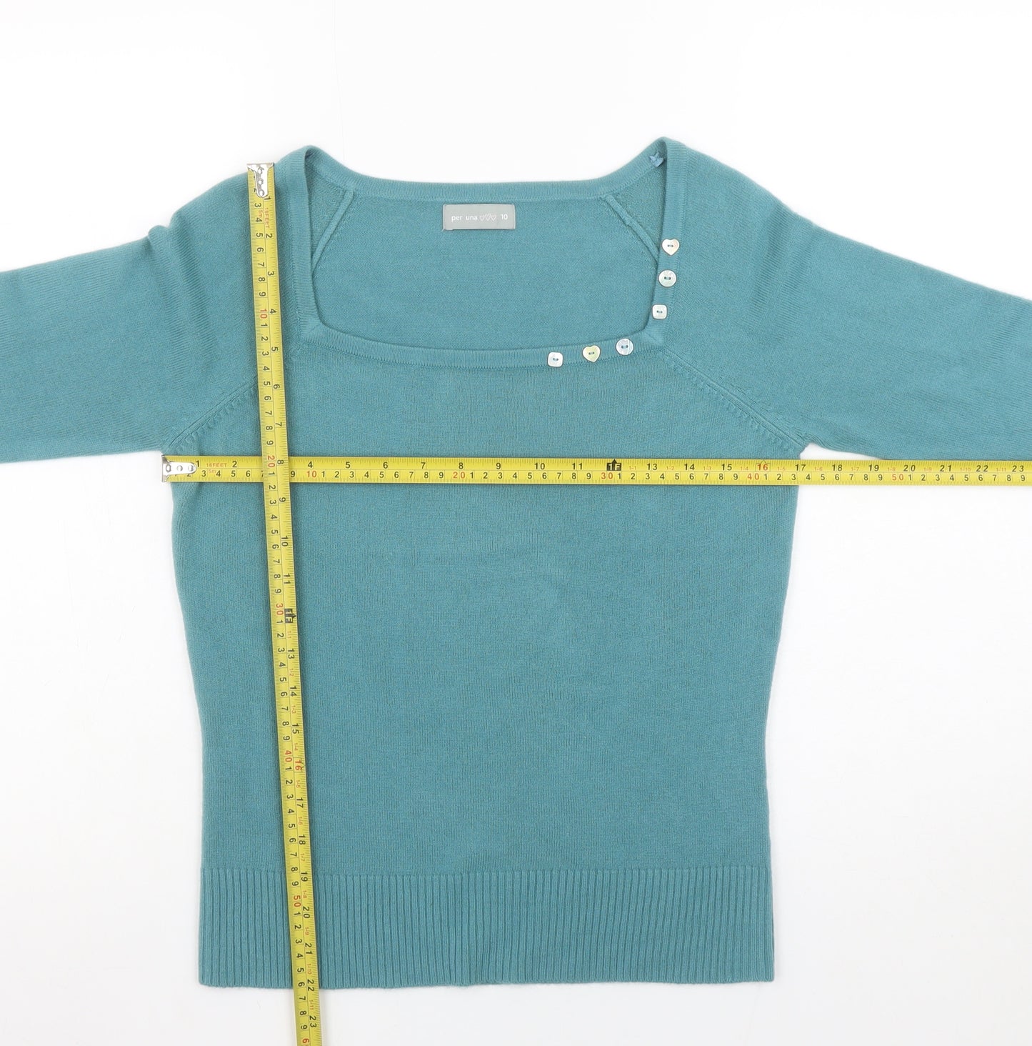 Marks and Spencer Women’s Blue Button Detail Square Neck Jumper Size 10