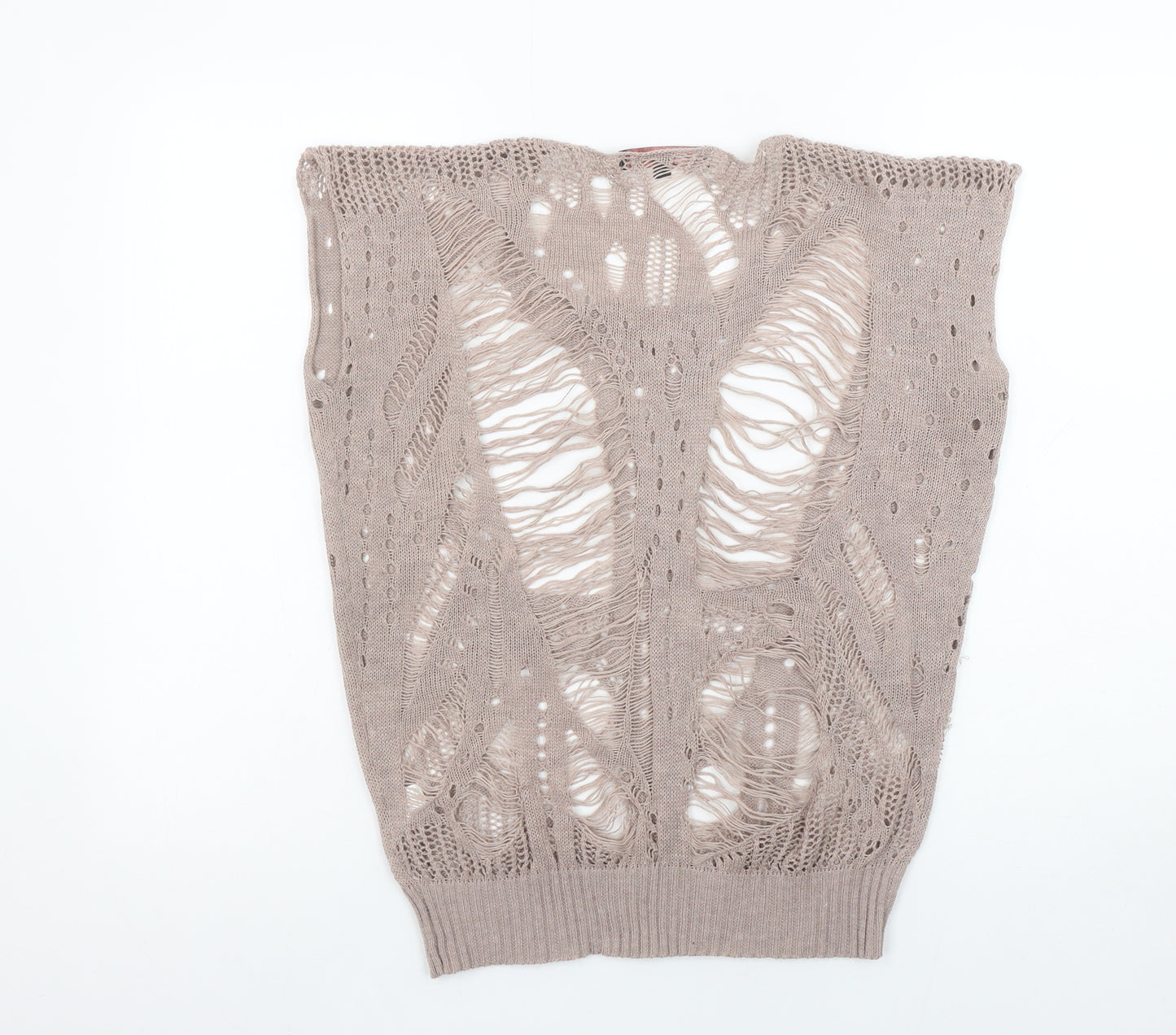 Miso Women Beige Open-Knit Sleeveless Pullover Jumper Size 10