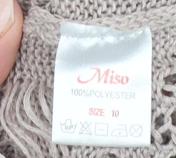 Miso Women Beige Open-Knit Sleeveless Pullover Jumper Size 10