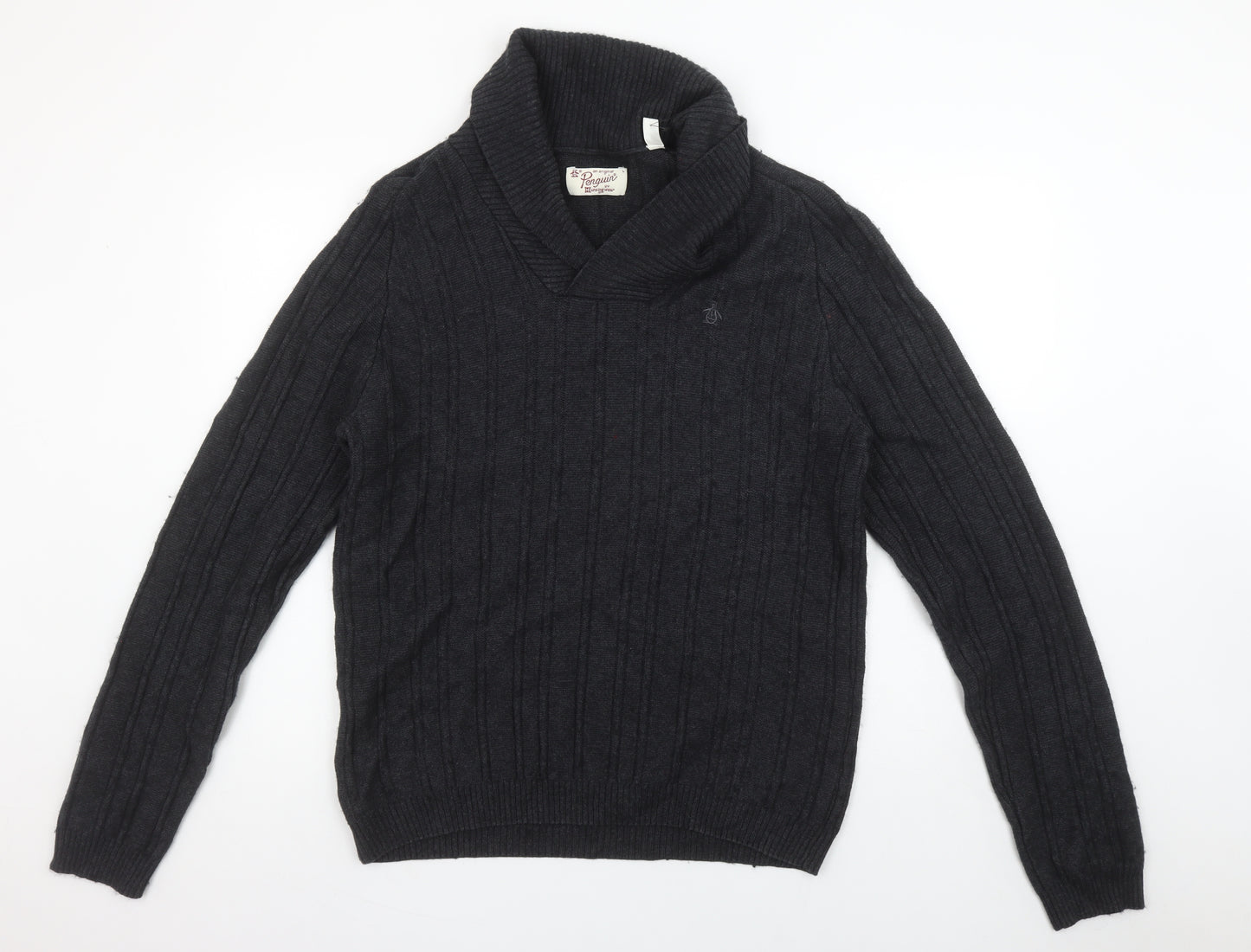 Original Penguin Men’s Black Cable-Knit Roll Neck Jumper L