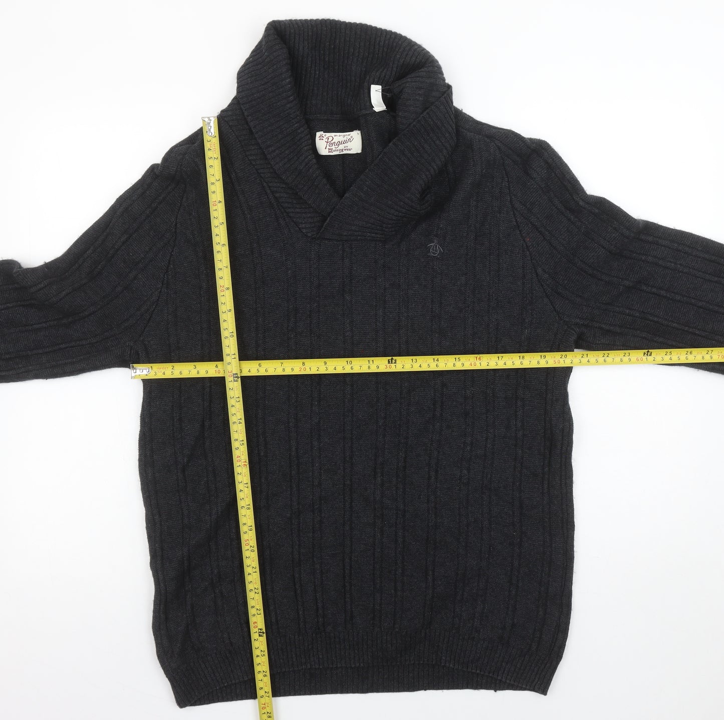 Original Penguin Men’s Black Cable-Knit Roll Neck Jumper L