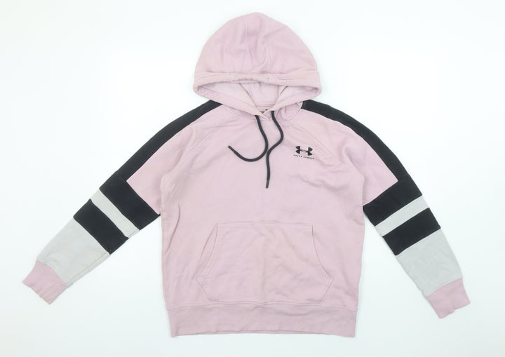 Under Armour Womens Pink XS Pullover Hoodie Colourblock Cotton Blend