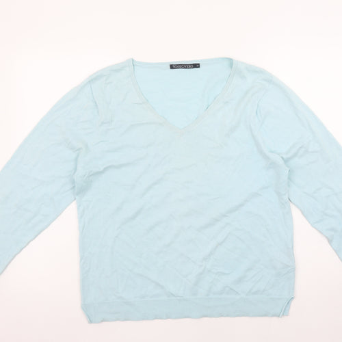WoolOvers Women's Blue V-Neck Cotton Silk Jumper M