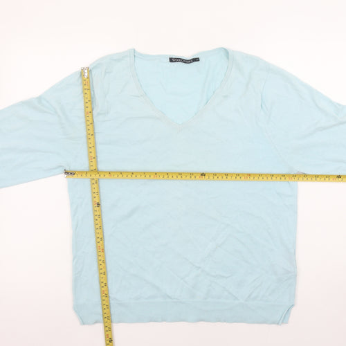 WoolOvers Women's Blue V-Neck Cotton Silk Jumper M