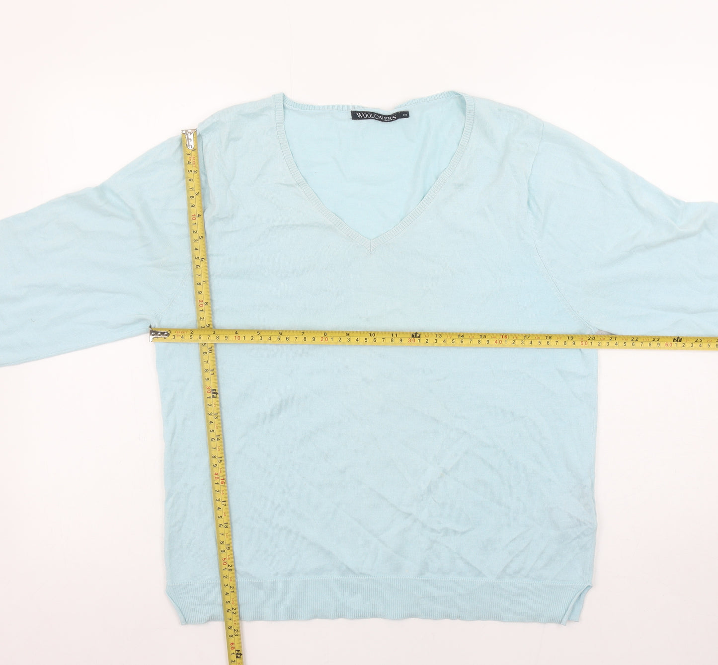 WoolOvers Women's Blue V-Neck Cotton Silk Jumper M