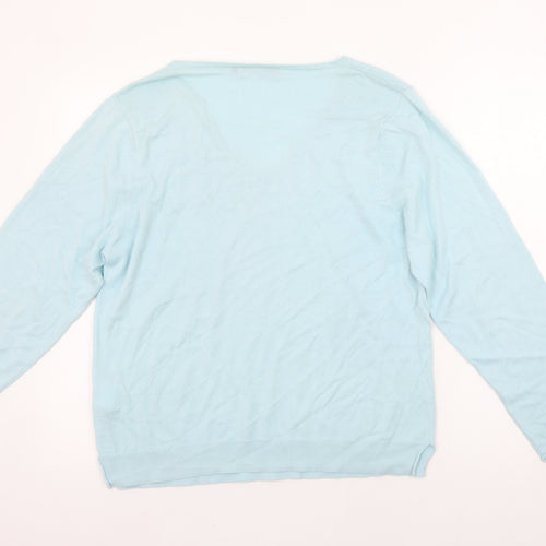 WoolOvers Women's Blue V-Neck Cotton Silk Jumper M