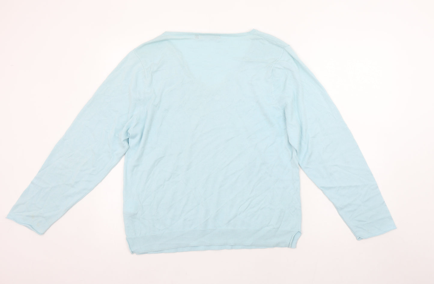 WoolOvers Women's Blue V-Neck Cotton Silk Jumper M