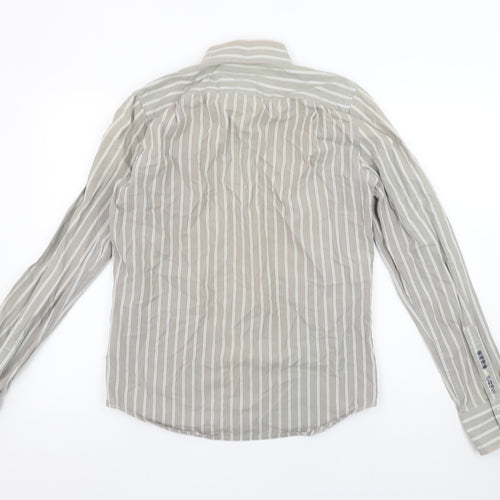 Superdry Men's Grey Striped Button-Up Shirt Medium Cotton Long Sleeve