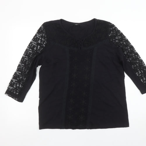 M&Co Women’s Black Lace 3/4 Sleeve Tunic Blouse Size 12