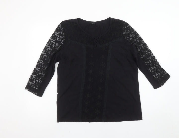 M&Co Women’s Black Lace 3/4 Sleeve Tunic Blouse Size 12