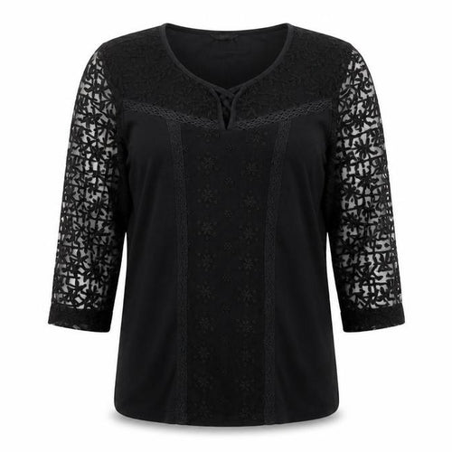 M&Co Women’s Black Lace 3/4 Sleeve Tunic Blouse Size 12
