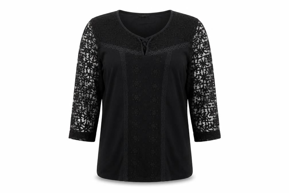 M&Co Women’s Black Lace 3/4 Sleeve Tunic Blouse Size 12