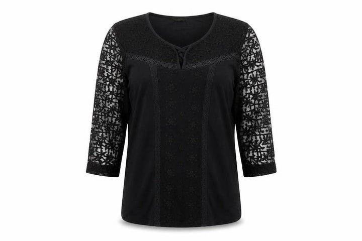M&Co Women’s Black Lace 3/4 Sleeve Tunic Blouse Size 12