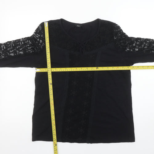 M&Co Women’s Black Lace 3/4 Sleeve Tunic Blouse Size 12