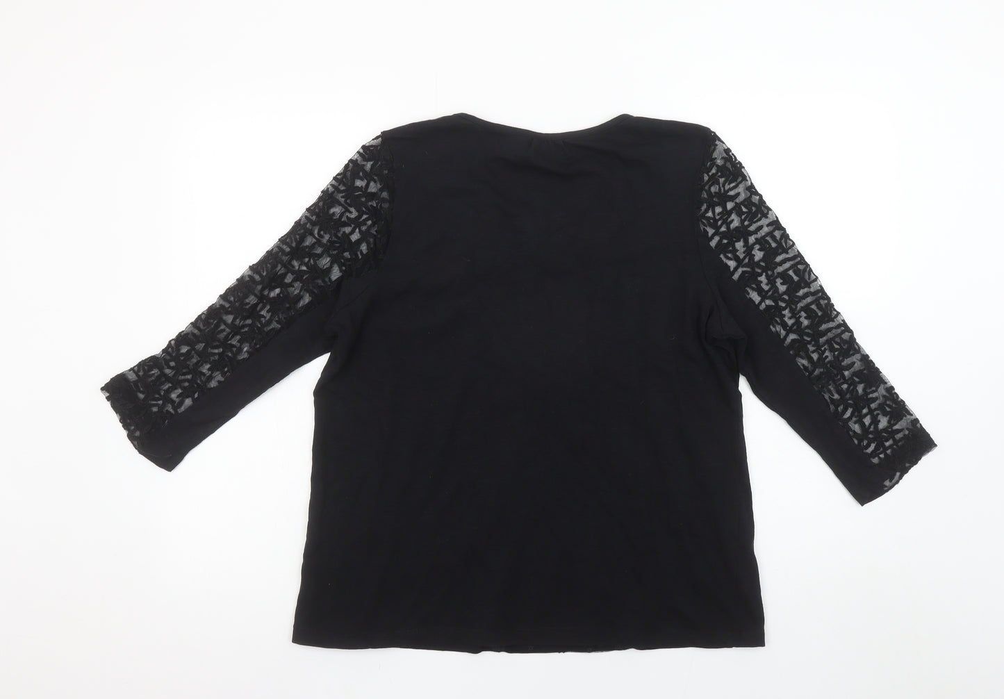 M&Co Women’s Black Lace 3/4 Sleeve Tunic Blouse Size 12