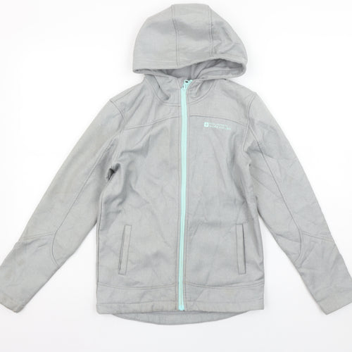 Mountain Warehouse Boys Grey Hooded Softshell Jacket 9-10 Years Windproof