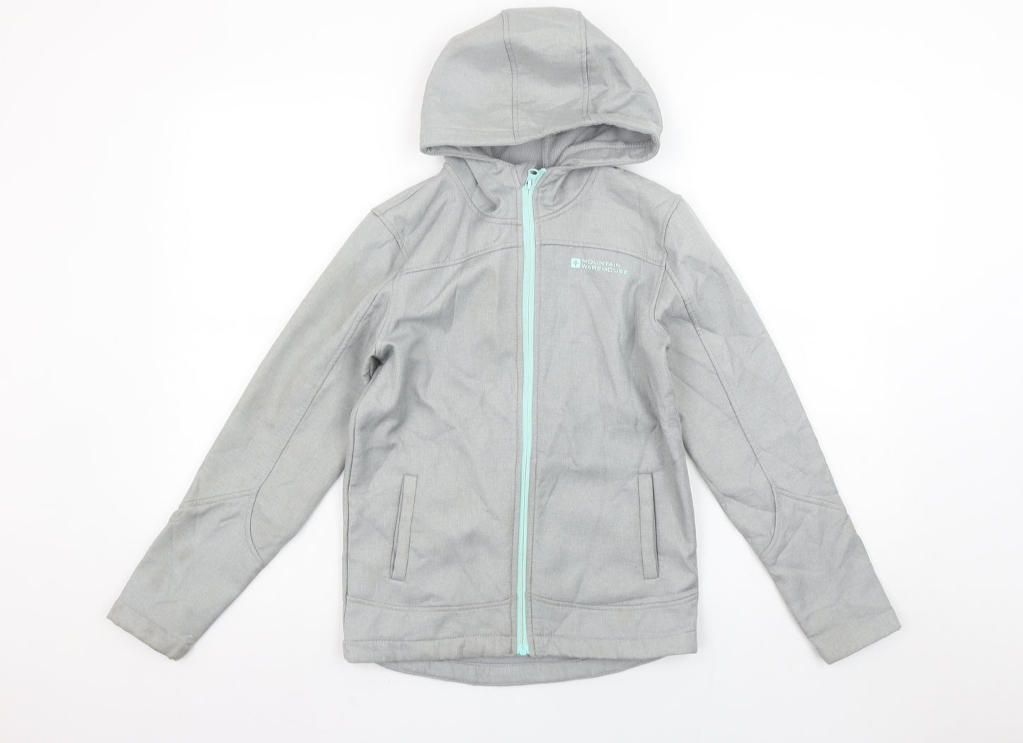 Mountain Warehouse Boys Grey Hooded Softshell Jacket 9-10 Years Windproof
