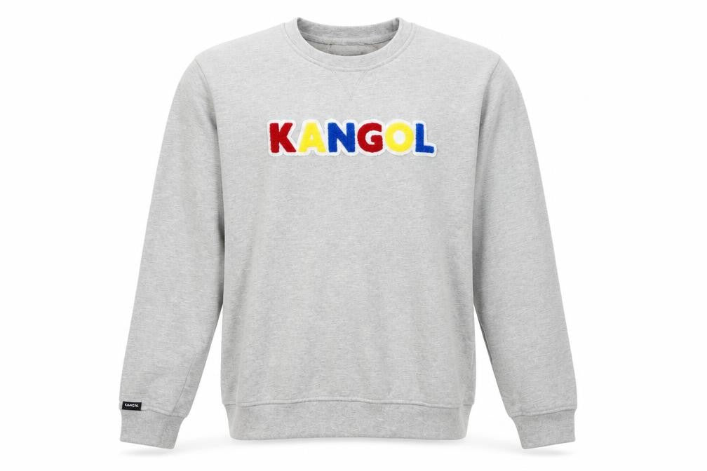 Front view of Kangol men’s grey logo crew neck sweatshirt xl cotton blend