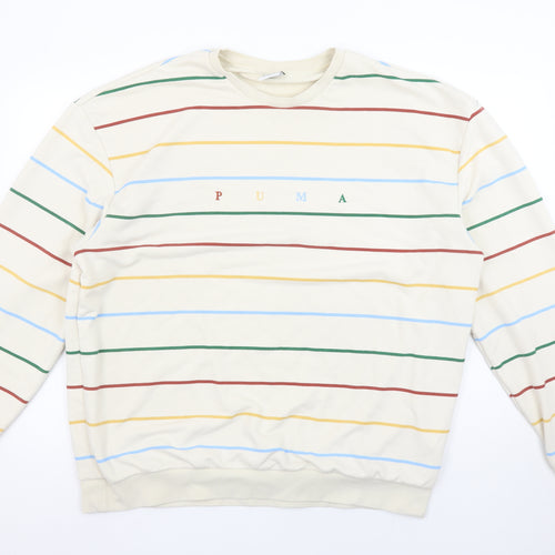 Puma Men's Beige Striped Crew Neck Sweatshirt Size L
