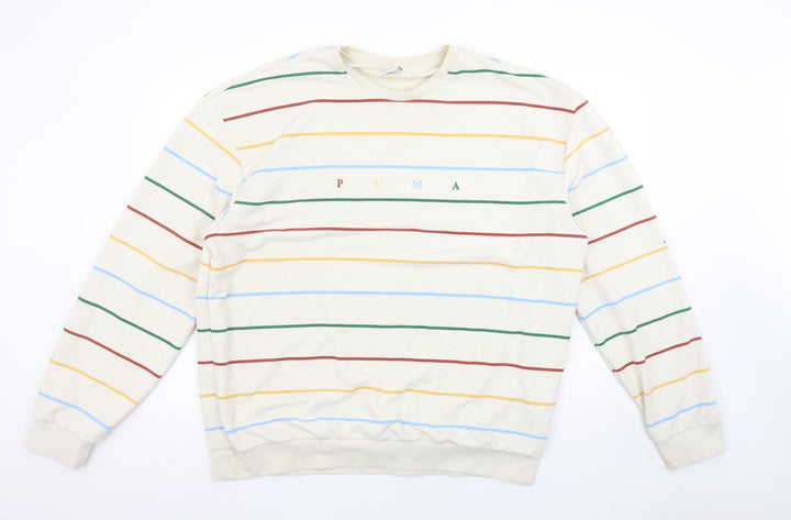 Puma Men's Beige Striped Crew Neck Sweatshirt Size L
