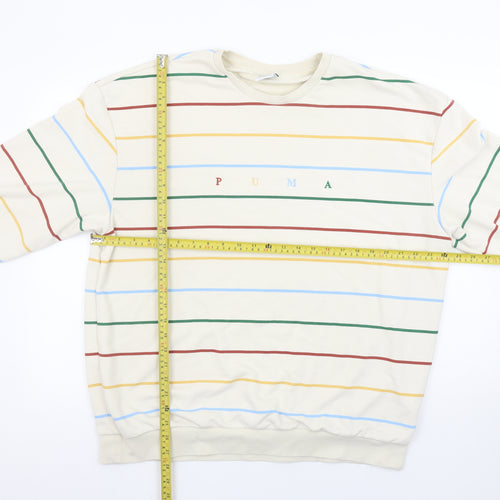Puma Men's Beige Striped Crew Neck Sweatshirt Size L