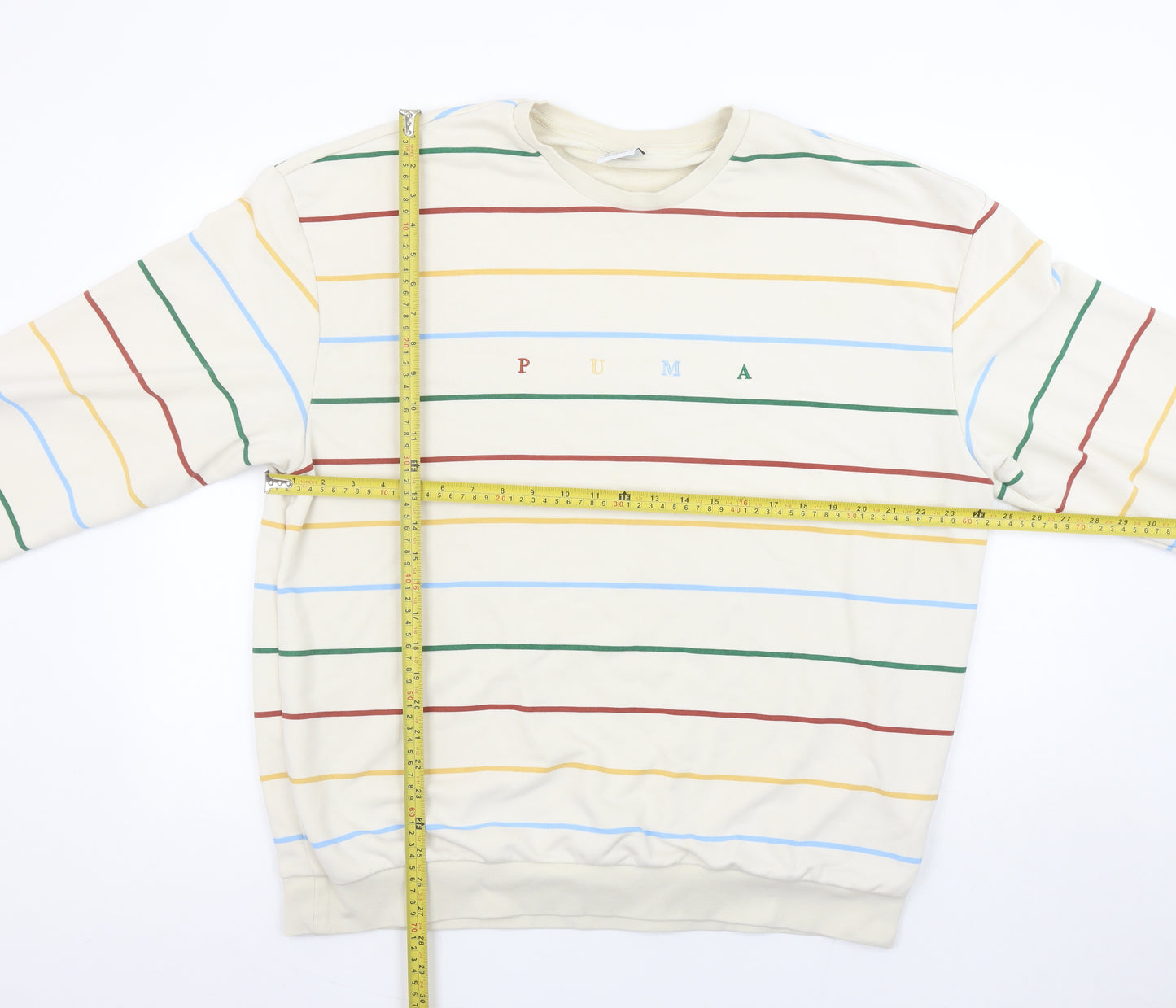 Puma Men's Beige Striped Crew Neck Sweatshirt Size L