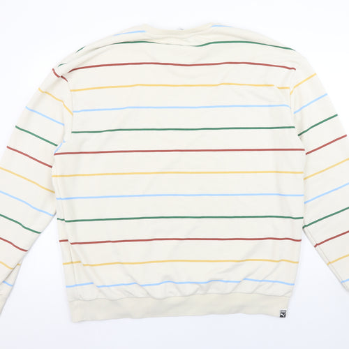 Puma Men's Beige Striped Crew Neck Sweatshirt Size L