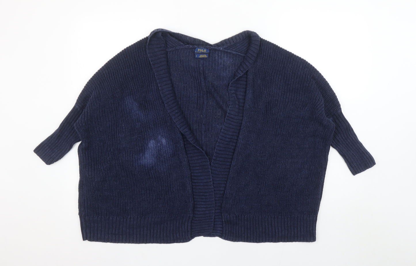Polo Ralph Lauren Women's Blue Cotton Short Sleeve Cardigan S