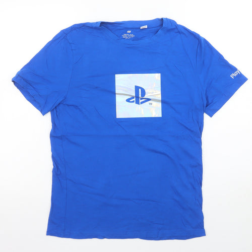 H&M Boys Blue PlayStation Graphic T-Shirt 14-15 Years Short Sleeve Cotton