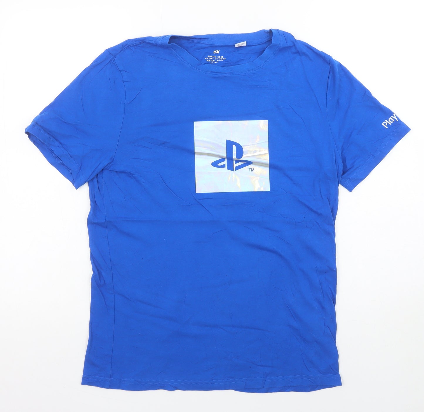 H&M Boys Blue PlayStation Graphic T-Shirt 14-15 Years Short Sleeve Cotton